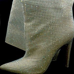 Rhinestone embellished knee high boots